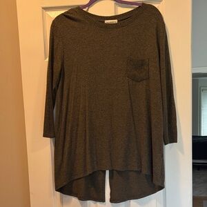 Women's Crew Neck Pocket Sweater - Olive Green